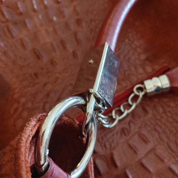 Anna Morellini Dark Red Suede Leather Crocodile Hobo Bag - Picture 11 of 16